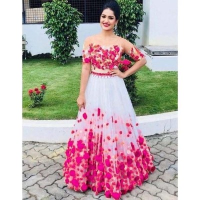 Net Lehenga Wit Dupatta Blouse Psc Set( Red Color)