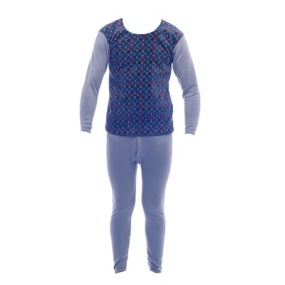 Gray/ Blue Pattern on Front Innerwear Winter Care Fur Inside Thermal Set For Men