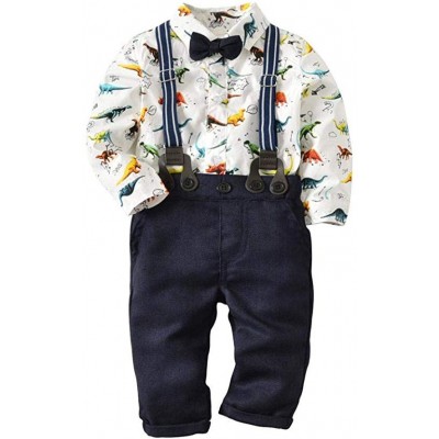 Toddler Baby Boys Dinosaur Gentleman Bowtie Shirt Romper+Suspenders Pants Set Fashion set
