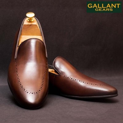 Gallant Gears Coffee Slip on Formal Leather Shoes For Men