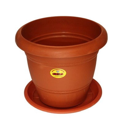 Gem Brown Plastic 10" Diameter Flower Pot With Plate Medium