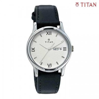 Titan White Dial Analog Watch For Men- Black