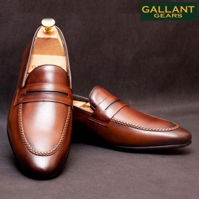 Gallant Gears Wine Red Slip on Formal Leather Shoes For Men