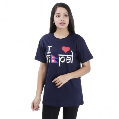 Dark Blue I Love Nepal Printed T-Shirt For Women
