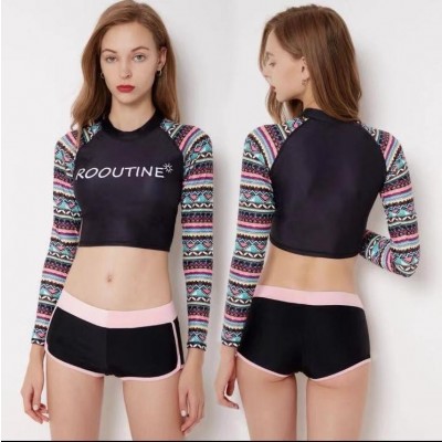 Tribal Theme Full Sleeve Boy Short Swimming Suit