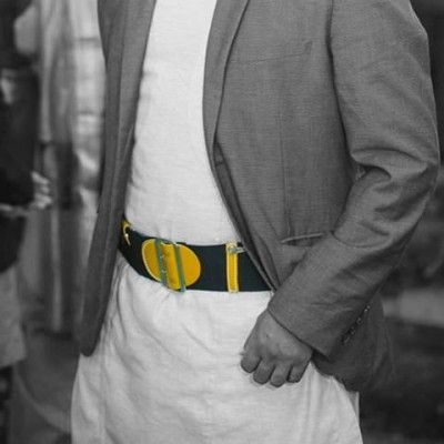 Maroon/Yellow Buckle Lock Daura Suruwal Belt For Men