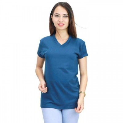 Aqua Blue Plain V neck Tshirt