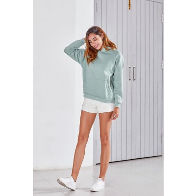 Women's Cotton Sweatshirt With Pocket Autumn Winter Simple Fashionable Baggy Solid Color Hooded Pullovers